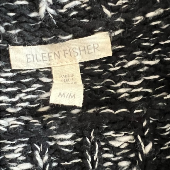 EILEEN FISHER Sweater Black & Off White Cowl Neck Relaxed Fit Organic Cotton M - Picture 7 of 9